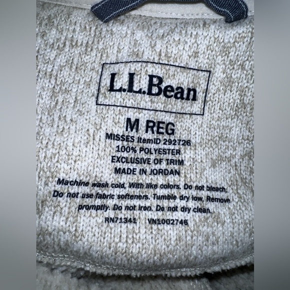 L.L. BEAN Sweater Fleece Jacket Beige Pull Over Snap Button Sz M Regular - Picture 7 of 7